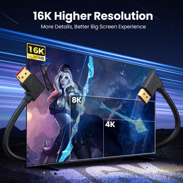 DP2.1 Male to DP2.1 Female Upper Elbow 52Gbps 16K 30Hz DisplayPort Extension Adapter Cable, Length: 50cm(Black) -  by buy2fix | Online Shopping UK | buy2fix