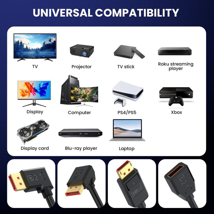 DP2.1 to DP2.1 Upper Elbow 52Gbps 16K 30Hz DisplayPort Extension Adapter Cable, Length: 1.2m(Black) -  by buy2fix | Online Shopping UK | buy2fix