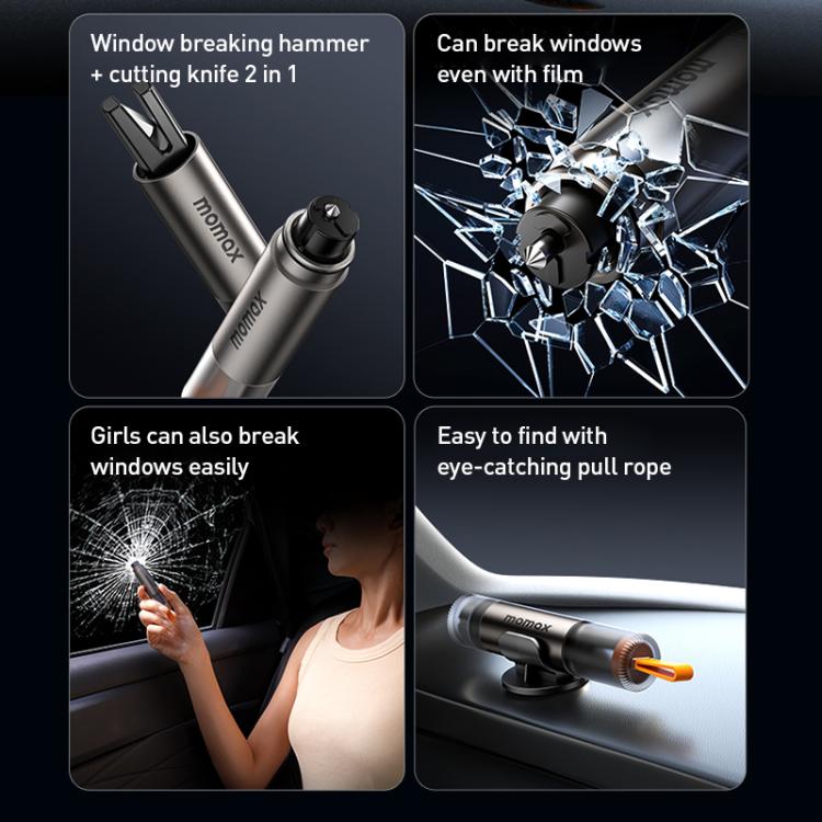 MOMAX CR11E 1-Move Portable 2 in 1 Car Seat Belt Cutter Emergency Safety Hammer(Grey) - Emergency Hammer by MOMAX | Online Shopping UK | buy2fix