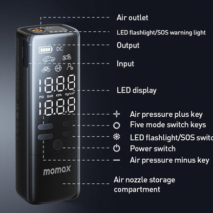 MOMAX CR16D 1-Move Support Car Digital Display Portable Smart Electric Wireless Air Pump(Black) - Inflatable Pump by MOMAX | Online Shopping UK | buy2fix