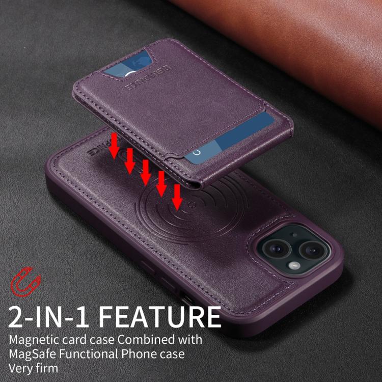 For iPhone 15 BETOPNICE Vertical Flip Detachable MagSafe Wallet Phone Case(Purple) - iPhone 15 Cases by BETOPNICE | Online Shopping UK | buy2fix