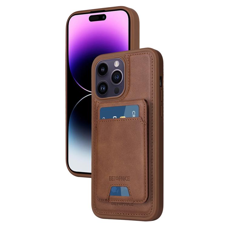 For iPhone 14 Pro Max BETOPNICE Vertical Flip Detachable MagSafe Wallet Phone Case(Brown) - iPhone 14 Pro Max Cases by BETOPNICE | Online Shopping UK | buy2fix