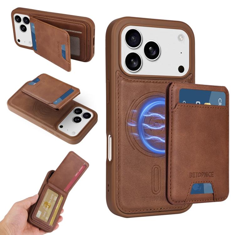 For iPhone 17 Pro BETOPNICE Vertical Flip Detachable MagSafe Wallet Phone Case(Brown) - iPhone 17 Pro Cases by BETOPNICE | Online Shopping UK | buy2fix