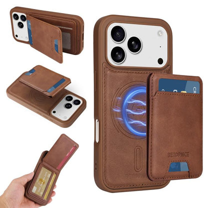 For iPhone 17 Pro BETOPNICE Vertical Flip Detachable MagSafe Wallet Phone Case(Brown) - iPhone 17 Pro Cases by BETOPNICE | Online Shopping UK | buy2fix