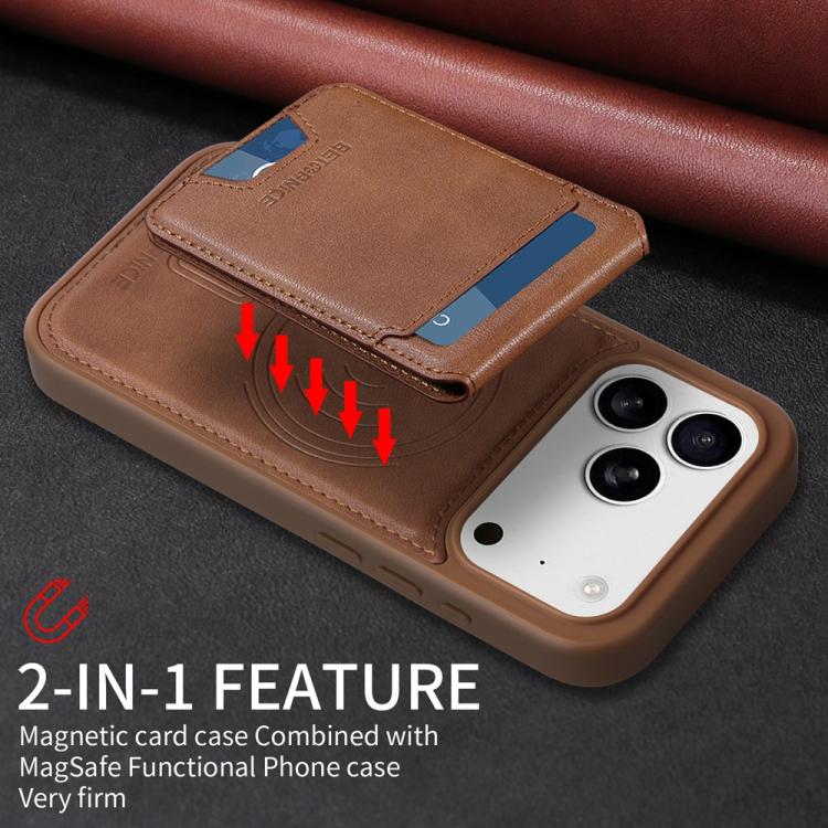 For iPhone 17 Pro BETOPNICE Vertical Flip Detachable MagSafe Wallet Phone Case(Brown) - iPhone 17 Pro Cases by BETOPNICE | Online Shopping UK | buy2fix