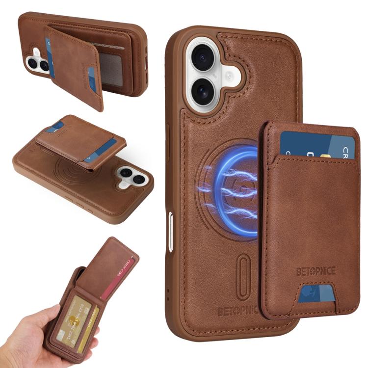 For iPhone 17 BETOPNICE Vertical Flip Detachable MagSafe Wallet Phone Case(Brown) - iPhone 17 Cases by BETOPNICE | Online Shopping UK | buy2fix