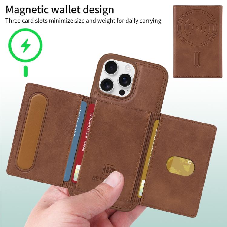 For iPhone 16 Pro Max BETOPNICE Horizontal Flip Detachable MagSafe Wallet Phone Case(Brown) - iPhone 16 Pro Max Cases by BETOPNICE | Online Shopping UK | buy2fix