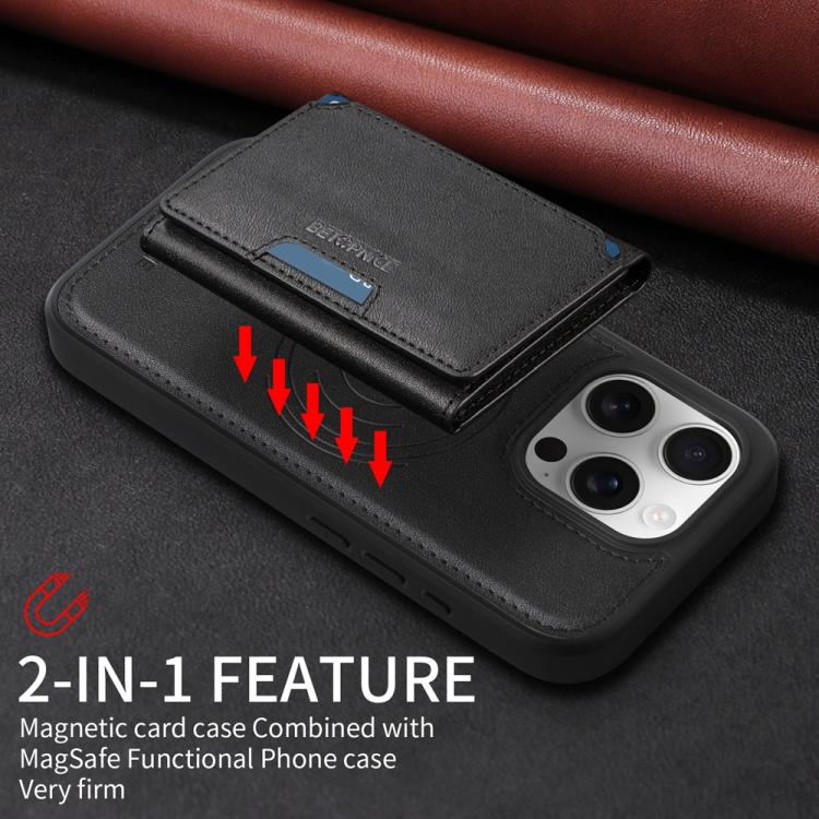 For iPhone 16 Pro BETOPNICE Horizontal Flip Detachable MagSafe Wallet Phone Case(Black) - iPhone 16 Pro Cases by BETOPNICE | Online Shopping UK | buy2fix