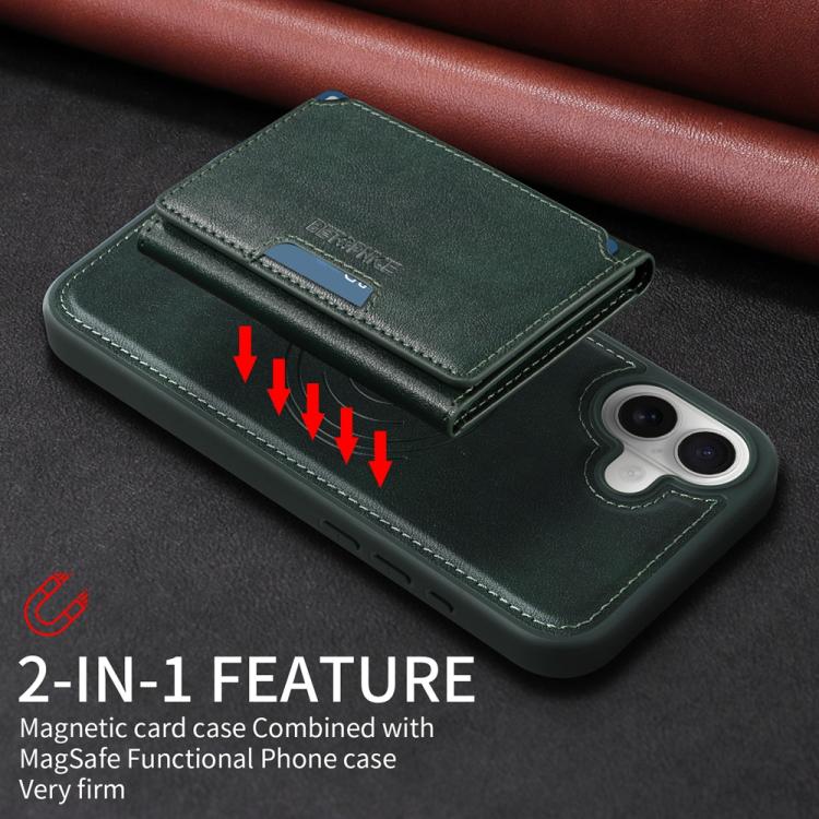 For iPhone 16 Plus BETOPNICE Horizontal Flip Detachable MagSafe Wallet Phone Case(Green) - iPhone 16 Plus Cases by BETOPNICE | Online Shopping UK | buy2fix