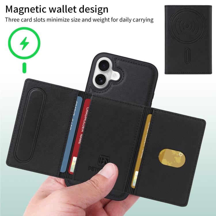 For iPhone 16 Plus BETOPNICE Horizontal Flip Detachable MagSafe Wallet Phone Case(Black) - iPhone 16 Plus Cases by BETOPNICE | Online Shopping UK | buy2fix