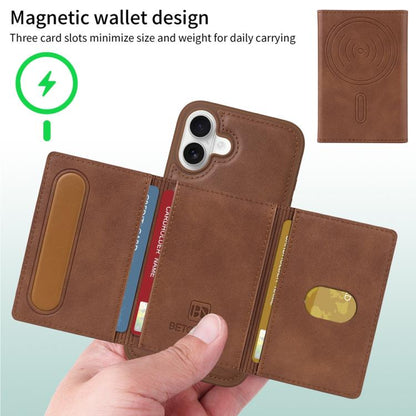 For iPhone 16 Plus BETOPNICE Horizontal Flip Detachable MagSafe Wallet Phone Case(Brown) - iPhone 16 Plus Cases by BETOPNICE | Online Shopping UK | buy2fix