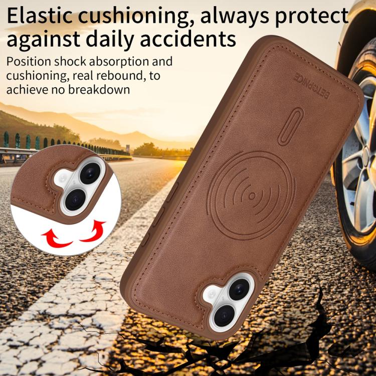 For iPhone 16 Plus BETOPNICE Horizontal Flip Detachable MagSafe Wallet Phone Case(Brown) - iPhone 16 Plus Cases by BETOPNICE | Online Shopping UK | buy2fix