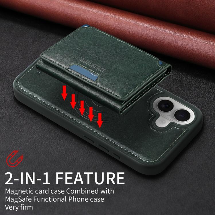 For iPhone 16 BETOPNICE Horizontal Flip Detachable MagSafe Wallet Phone Case(Green) - iPhone 16 Cases by BETOPNICE | Online Shopping UK | buy2fix