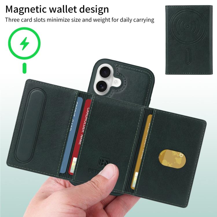 For iPhone 16 BETOPNICE Horizontal Flip Detachable MagSafe Wallet Phone Case(Green) - iPhone 16 Cases by BETOPNICE | Online Shopping UK | buy2fix
