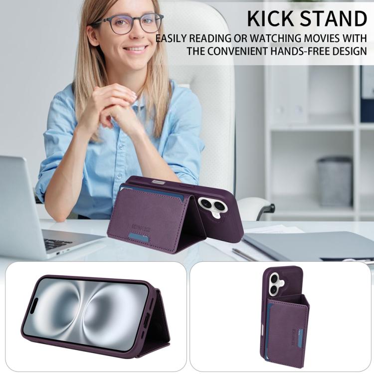 For iPhone 16 BETOPNICE Horizontal Flip Detachable MagSafe Wallet Phone Case(Purple) - iPhone 16 Cases by BETOPNICE | Online Shopping UK | buy2fix