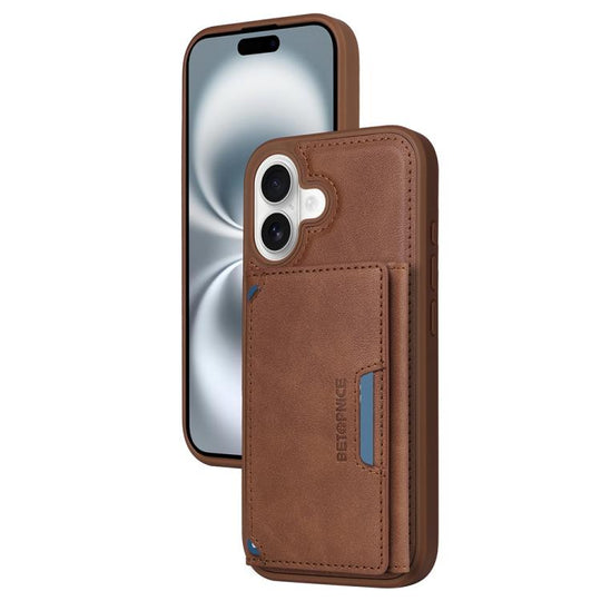 For iPhone 16 BETOPNICE Horizontal Flip Detachable MagSafe Wallet Phone Case(Brown)