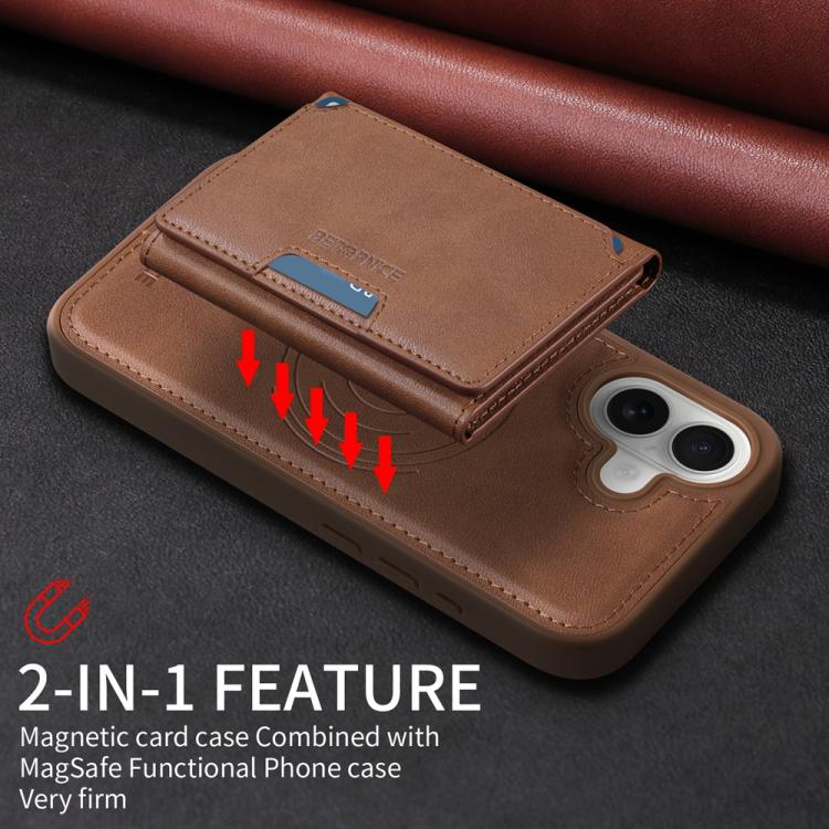 For iPhone 16 BETOPNICE Horizontal Flip Detachable MagSafe Wallet Phone Case(Brown) - iPhone 16 Cases by BETOPNICE | Online Shopping UK | buy2fix