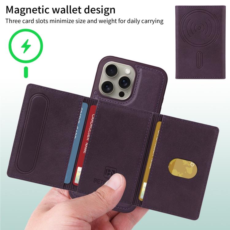 For iPhone 15 Pro Max BETOPNICE Horizontal Flip Detachable MagSafe Wallet Phone Case(Purple) - iPhone 15 Pro Max Cases by BETOPNICE | Online Shopping UK | buy2fix