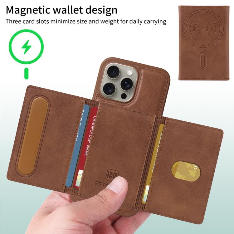 For iPhone 15 Pro Max BETOPNICE Horizontal Flip Detachable MagSafe Wallet Phone Case(Brown) - iPhone 15 Pro Max Cases by BETOPNICE | Online Shopping UK | buy2fix