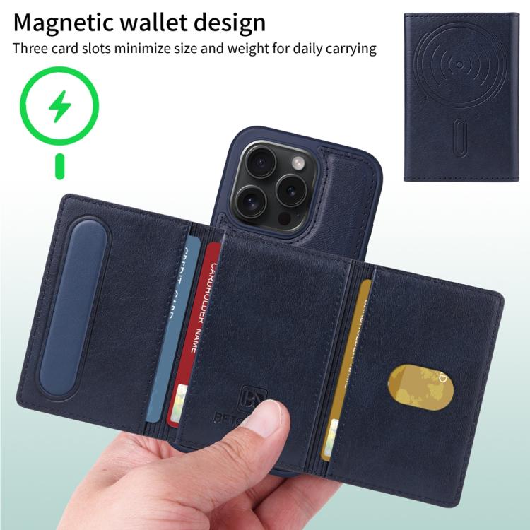 For iPhone 15 Pro BETOPNICE Horizontal Flip Detachable MagSafe Wallet Phone Case(Blue) - iPhone 15 Pro Cases by BETOPNICE | Online Shopping UK | buy2fix