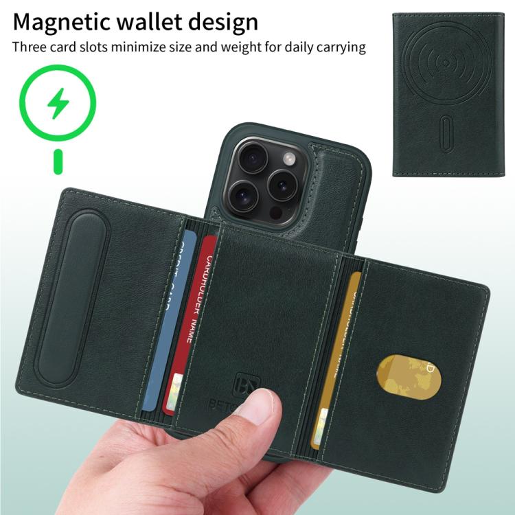 For iPhone 15 Pro BETOPNICE Horizontal Flip Detachable MagSafe Wallet Phone Case(Green) - iPhone 15 Pro Cases by BETOPNICE | Online Shopping UK | buy2fix