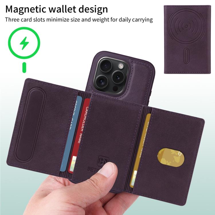 For iPhone 15 Pro BETOPNICE Horizontal Flip Detachable MagSafe Wallet Phone Case(Purple) - iPhone 15 Pro Cases by BETOPNICE | Online Shopping UK | buy2fix
