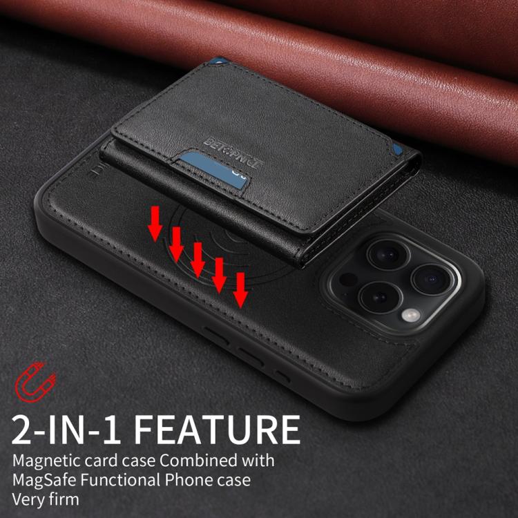 For iPhone 15 Pro BETOPNICE Horizontal Flip Detachable MagSafe Wallet Phone Case(Black) - iPhone 15 Pro Cases by BETOPNICE | Online Shopping UK | buy2fix