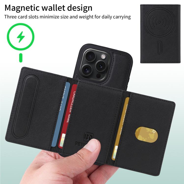 For iPhone 15 Pro BETOPNICE Horizontal Flip Detachable MagSafe Wallet Phone Case(Black) - iPhone 15 Pro Cases by BETOPNICE | Online Shopping UK | buy2fix