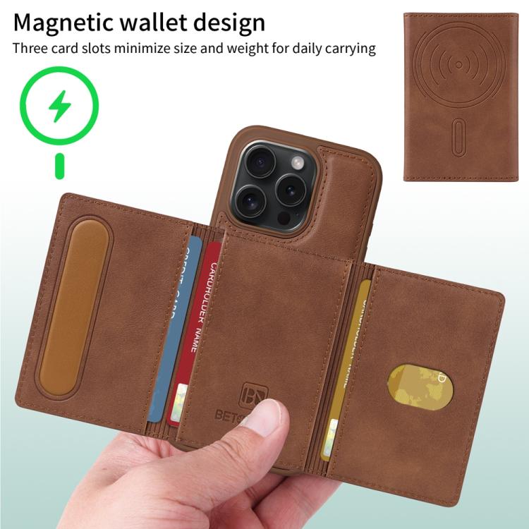 For iPhone 15 Pro BETOPNICE Horizontal Flip Detachable MagSafe Wallet Phone Case(Brown) - iPhone 15 Pro Cases by BETOPNICE | Online Shopping UK | buy2fix