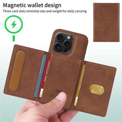 For iPhone 15 Pro BETOPNICE Horizontal Flip Detachable MagSafe Wallet Phone Case(Brown) - iPhone 15 Pro Cases by BETOPNICE | Online Shopping UK | buy2fix