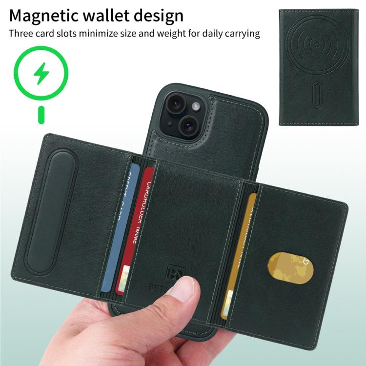 For iPhone 15 Plus BETOPNICE Horizontal Flip Detachable MagSafe Wallet Phone Case(Green) - iPhone 15 Plus Cases by BETOPNICE | Online Shopping UK | buy2fix
