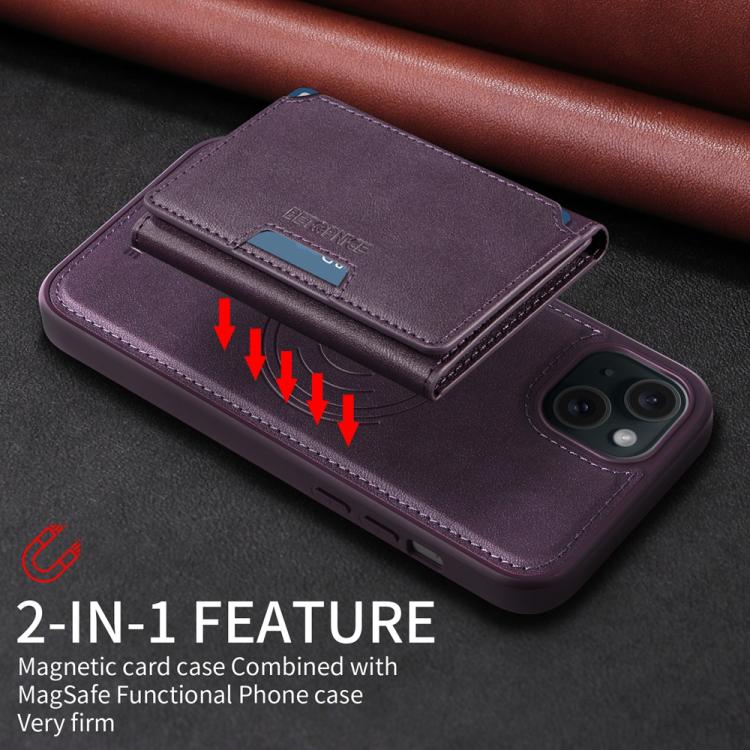 For iPhone 15 Plus BETOPNICE Horizontal Flip Detachable MagSafe Wallet Phone Case(Purple) - iPhone 15 Plus Cases by BETOPNICE | Online Shopping UK | buy2fix