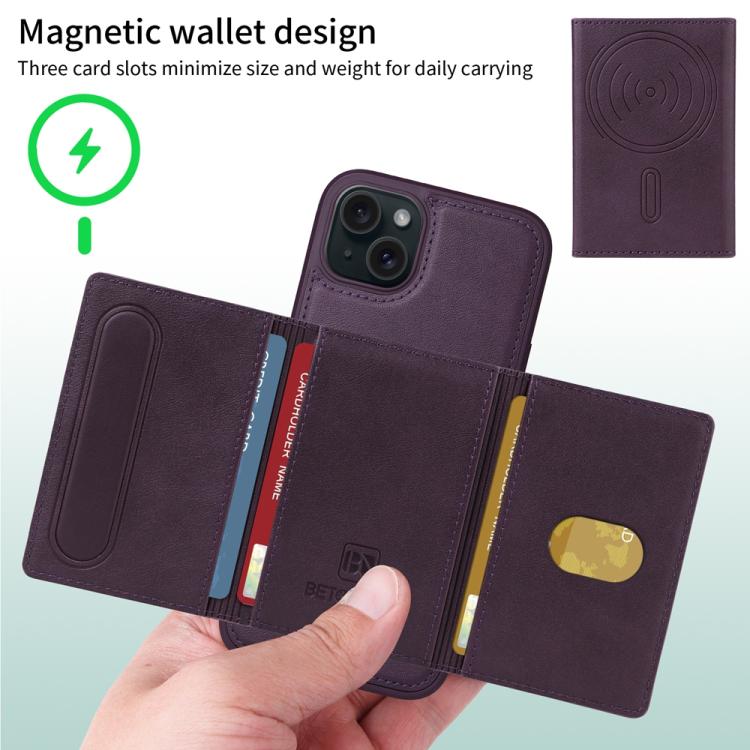 For iPhone 15 Plus BETOPNICE Horizontal Flip Detachable MagSafe Wallet Phone Case(Purple) - iPhone 15 Plus Cases by BETOPNICE | Online Shopping UK | buy2fix