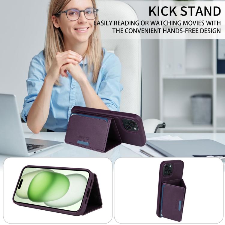For iPhone 15 Plus BETOPNICE Horizontal Flip Detachable MagSafe Wallet Phone Case(Purple) - iPhone 15 Plus Cases by BETOPNICE | Online Shopping UK | buy2fix