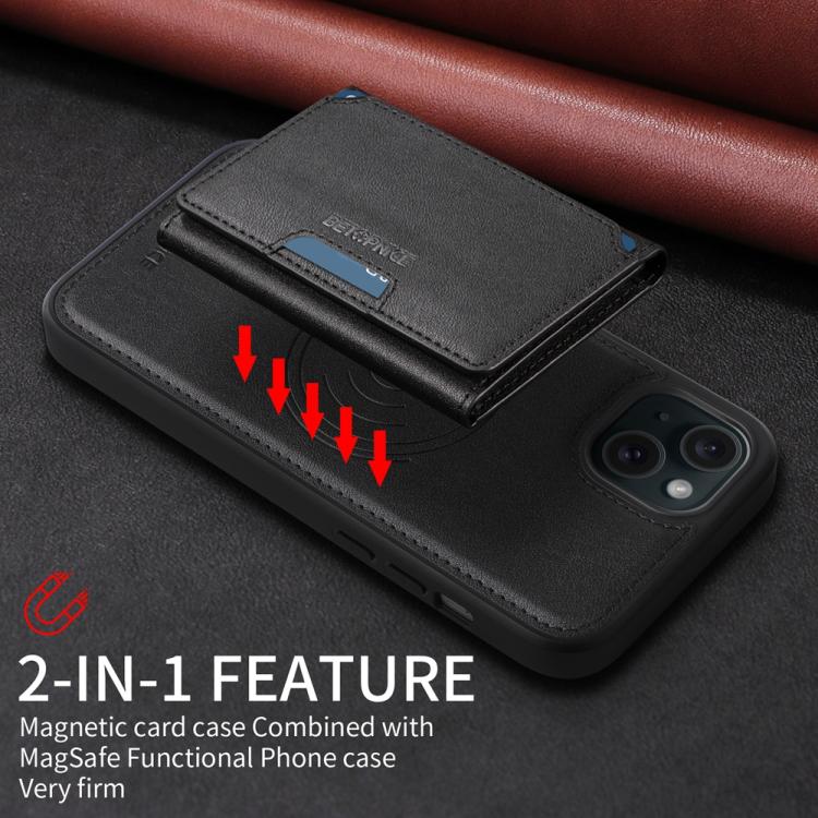 For iPhone 15 Plus BETOPNICE Horizontal Flip Detachable MagSafe Wallet Phone Case(Black) - iPhone 15 Plus Cases by BETOPNICE | Online Shopping UK | buy2fix