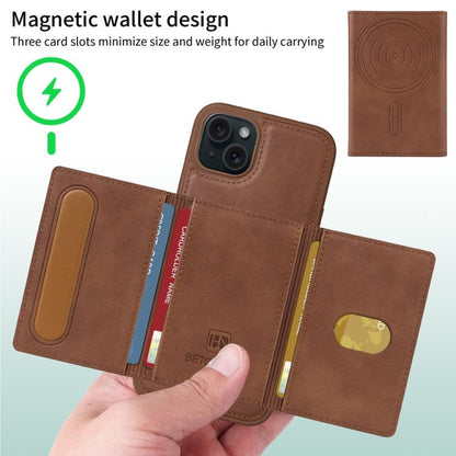 For iPhone 15 Plus BETOPNICE Horizontal Flip Detachable MagSafe Wallet Phone Case(Brown) - iPhone 15 Plus Cases by BETOPNICE | Online Shopping UK | buy2fix