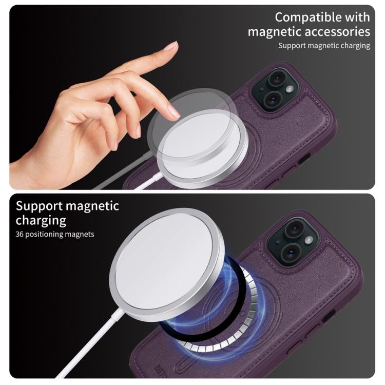 For iPhone 15 BETOPNICE Horizontal Flip Detachable MagSafe Wallet Phone Case(Purple) - iPhone 15 Cases by BETOPNICE | Online Shopping UK | buy2fix