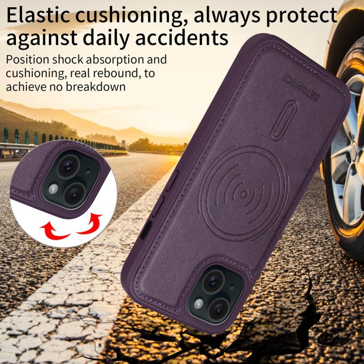 For iPhone 15 BETOPNICE Horizontal Flip Detachable MagSafe Wallet Phone Case(Purple) - iPhone 15 Cases by BETOPNICE | Online Shopping UK | buy2fix
