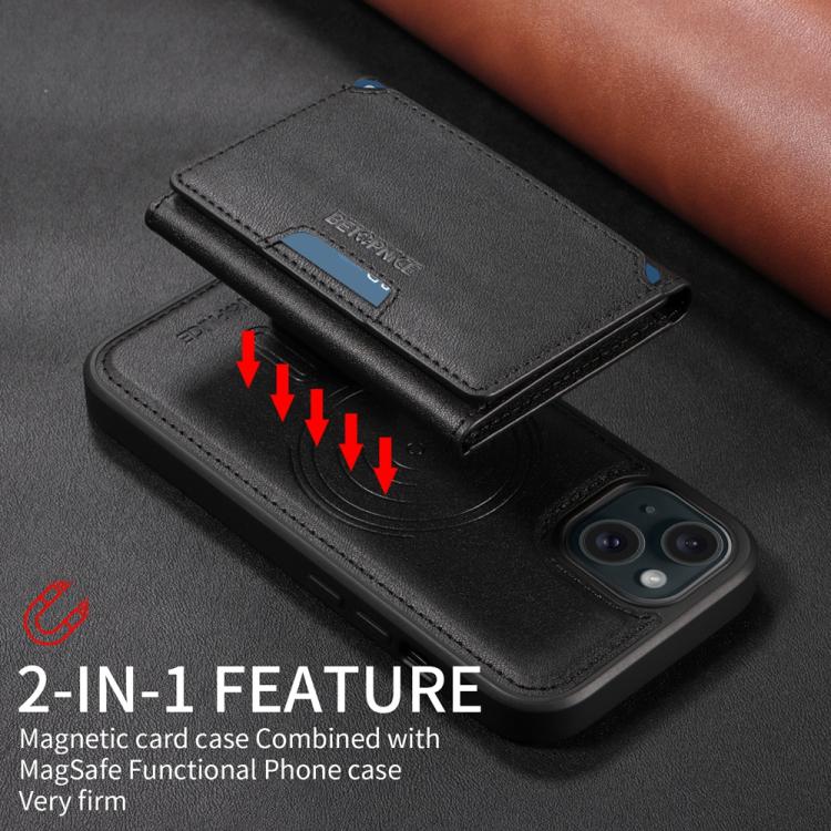 For iPhone 15 BETOPNICE Horizontal Flip Detachable MagSafe Wallet Phone Case(Black) - iPhone 15 Cases by BETOPNICE | Online Shopping UK | buy2fix