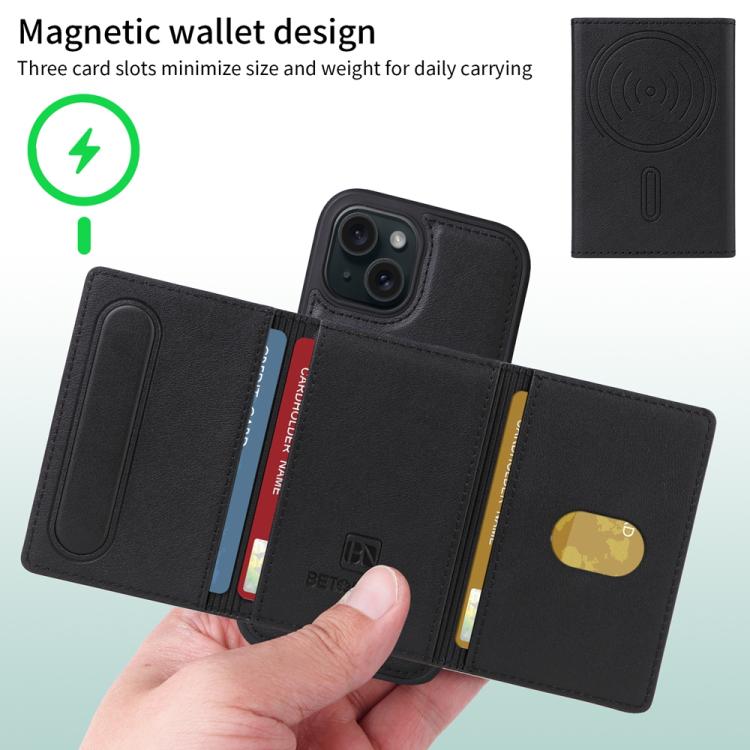 For iPhone 15 BETOPNICE Horizontal Flip Detachable MagSafe Wallet Phone Case(Black) - iPhone 15 Cases by BETOPNICE | Online Shopping UK | buy2fix
