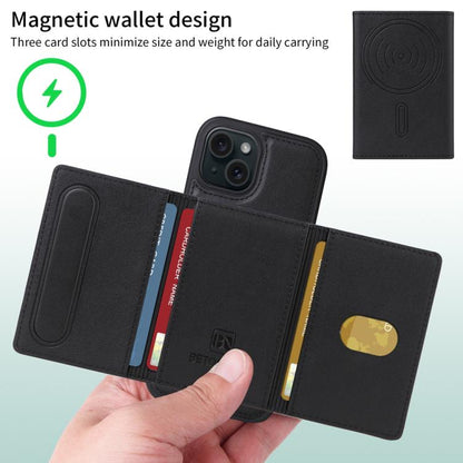 For iPhone 15 BETOPNICE Horizontal Flip Detachable MagSafe Wallet Phone Case(Black) - iPhone 15 Cases by BETOPNICE | Online Shopping UK | buy2fix