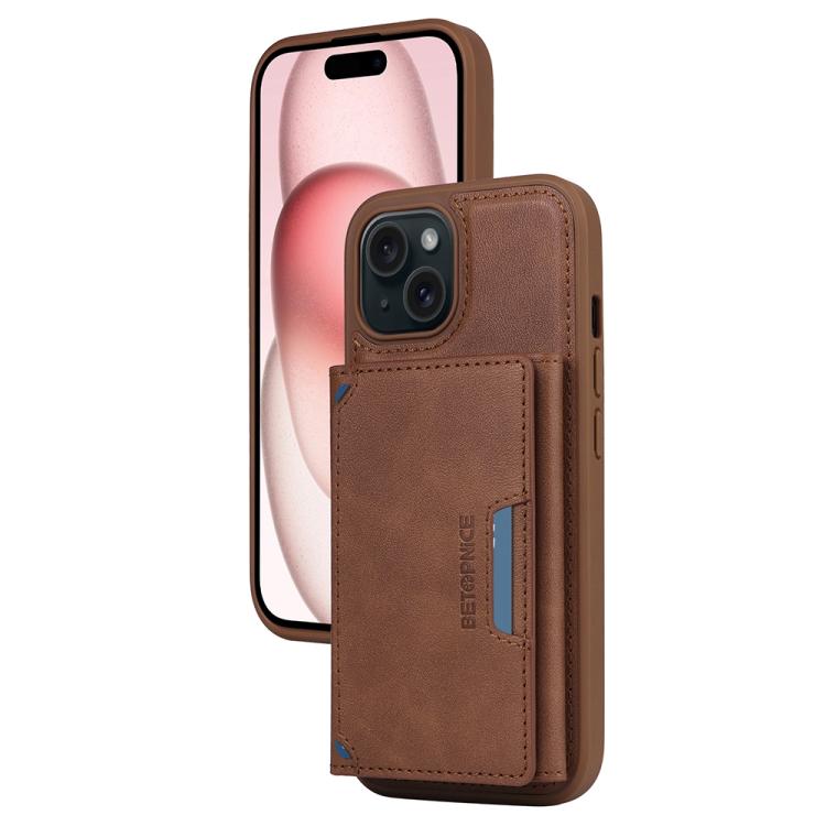 For iPhone 15 BETOPNICE Horizontal Flip Detachable MagSafe Wallet Phone Case(Brown) - iPhone 15 Cases by BETOPNICE | Online Shopping UK | buy2fix