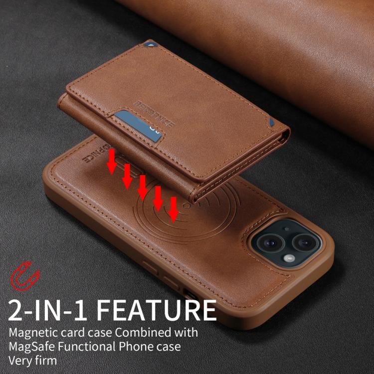 For iPhone 15 BETOPNICE Horizontal Flip Detachable MagSafe Wallet Phone Case(Brown) - iPhone 15 Cases by BETOPNICE | Online Shopping UK | buy2fix