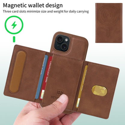 For iPhone 15 BETOPNICE Horizontal Flip Detachable MagSafe Wallet Phone Case(Brown) - iPhone 15 Cases by BETOPNICE | Online Shopping UK | buy2fix