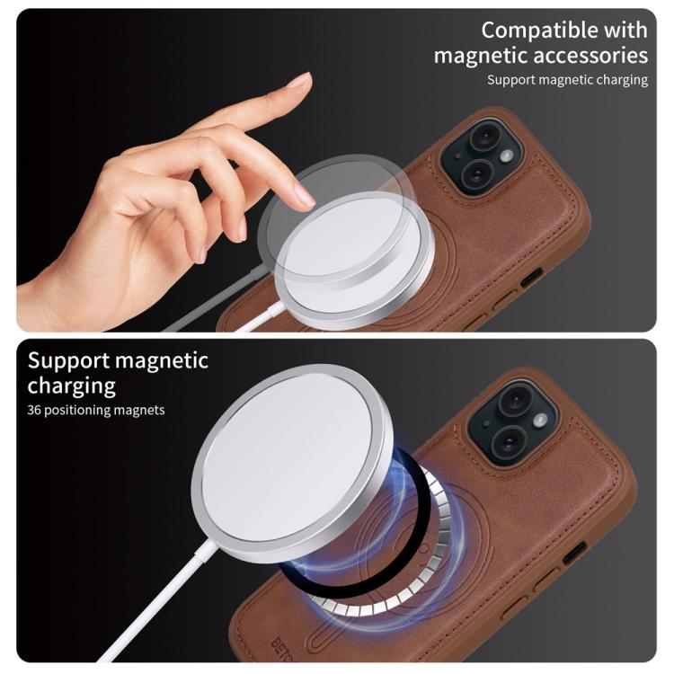 For iPhone 15 BETOPNICE Horizontal Flip Detachable MagSafe Wallet Phone Case(Brown) - iPhone 15 Cases by BETOPNICE | Online Shopping UK | buy2fix