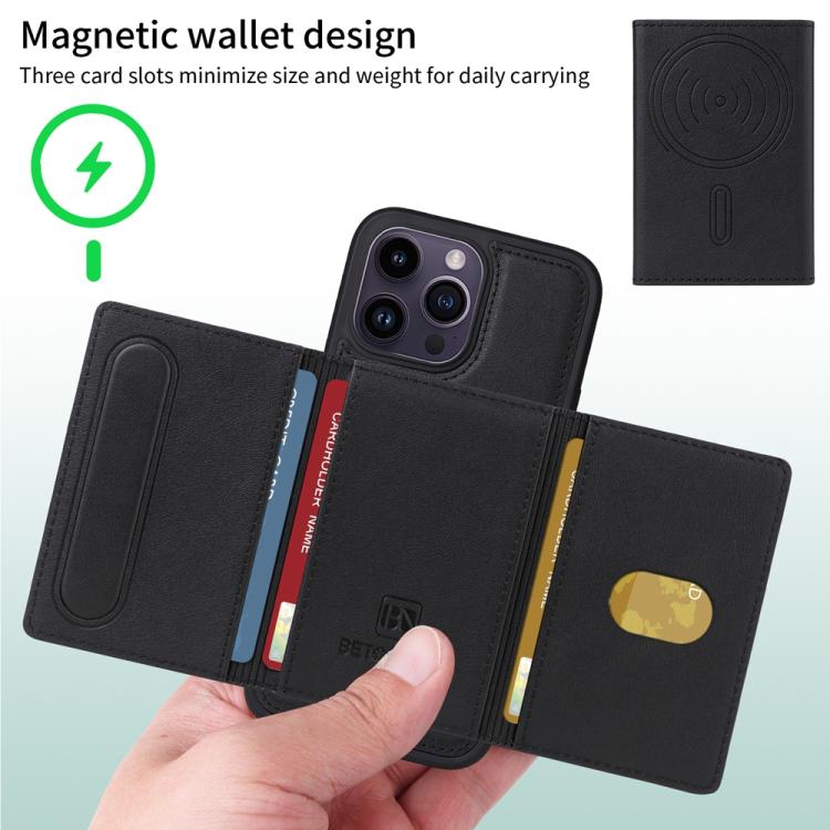 For iPhone 14 Pro Max BETOPNICE Horizontal Flip Detachable MagSafe Wallet Phone Case(Black) - iPhone 14 Pro Max Cases by BETOPNICE | Online Shopping UK | buy2fix