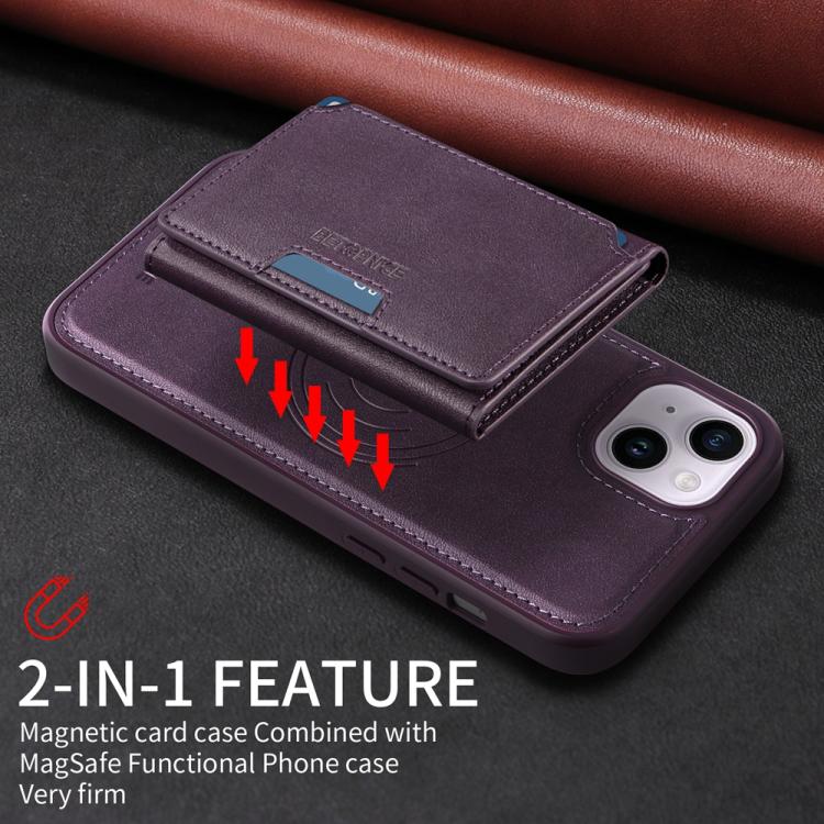 For iPhone 14 Plus BETOPNICE Horizontal Flip Detachable MagSafe Wallet Phone Case(Purple) - iPhone 14 Plus Cases by BETOPNICE | Online Shopping UK | buy2fix