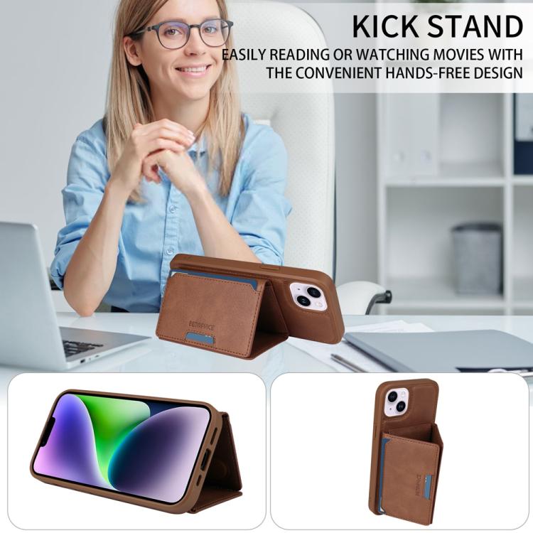 For iPhone 14 Plus BETOPNICE Horizontal Flip Detachable MagSafe Wallet Phone Case(Brown) - iPhone 14 Plus Cases by BETOPNICE | Online Shopping UK | buy2fix