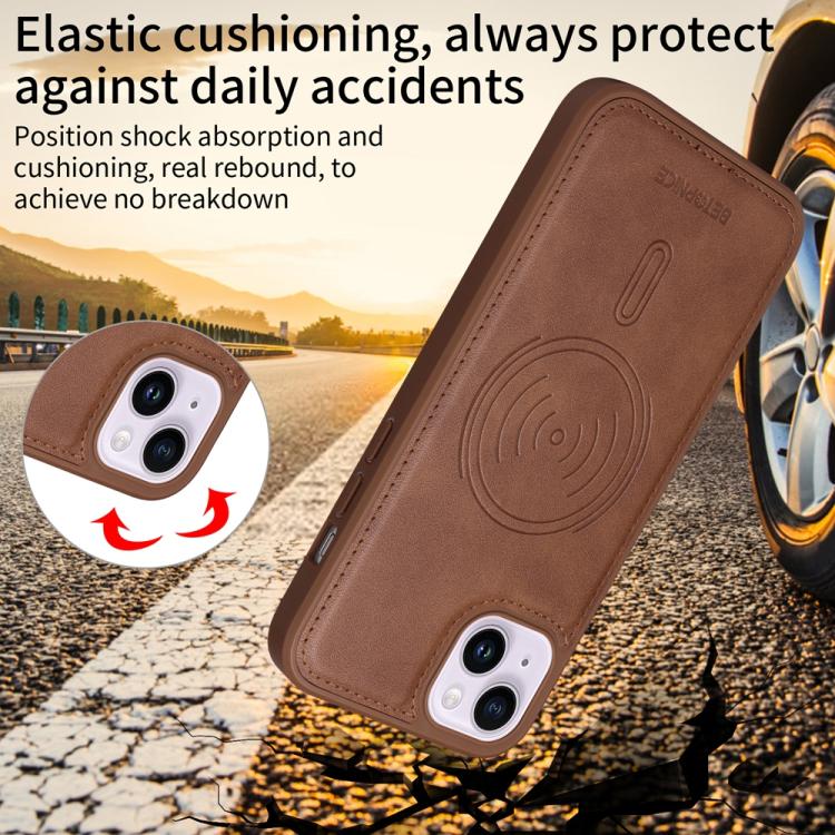 For iPhone 14 Plus BETOPNICE Horizontal Flip Detachable MagSafe Wallet Phone Case(Brown) - iPhone 14 Plus Cases by BETOPNICE | Online Shopping UK | buy2fix