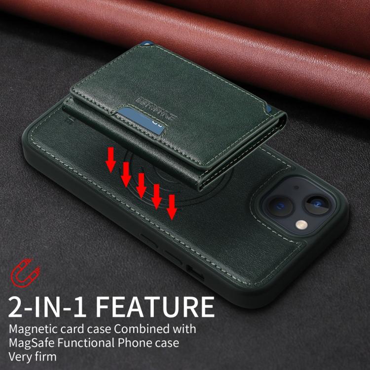For iPhone 14 / 13 BETOPNICE Horizontal Flip Detachable MagSafe Wallet Phone Case(Green) - iPhone 14 Cases by BETOPNICE | Online Shopping UK | buy2fix